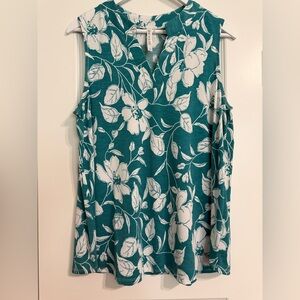 Floral Sleeveless Blouse in Teal and White